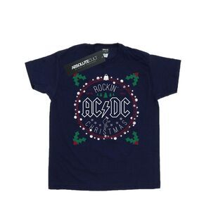 AC/DC Girls Christmas Circle Cotton T-Shirt / Navy Blue